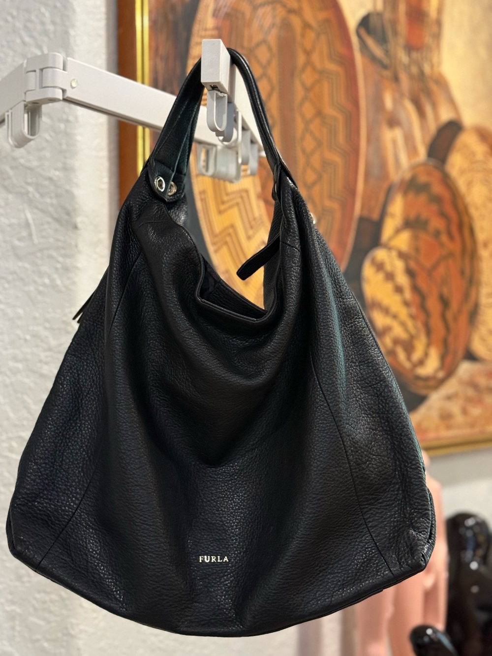 Furla Black Pebbled Leather Hobo Bag